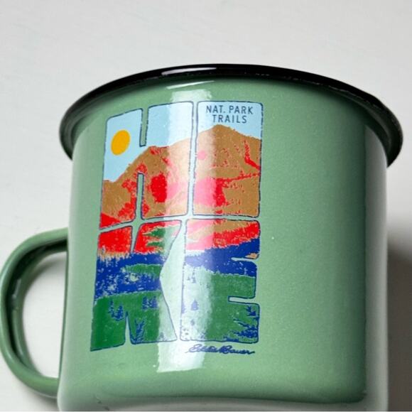 Eddie Bauer Outdoors Camp Green Enamel Mug with National Park Design NWT - Picture 7 of 7